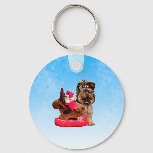 Schattigee Yorkshire Terrier Vrolijk kerstfeest Sleutelhanger (Voorkant)
