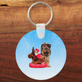 Schattigee Yorkshire Terrier Vrolijk kerstfeest Sleutelhanger (Voorkant)