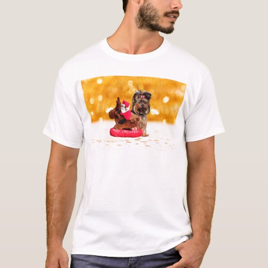 Schattigee Yorkshire Terrier Vrolijk kerstfeest T-shirt (Voorkant)
