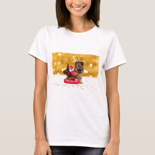 Schattigee Yorkshire Terrier Vrolijk kerstfeest T-shirt (Voorkant)