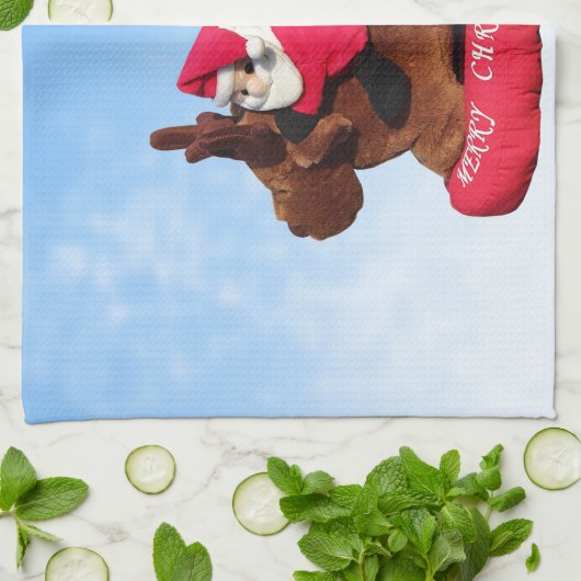 Schattigee Yorkshire Terrier Vrolijk kerstfeest Theedoek (Gevouwen)