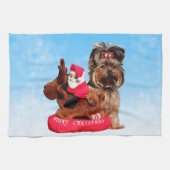 Schattigee Yorkshire Terrier Vrolijk kerstfeest Theedoek (Horizontaal)