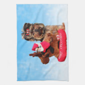 Schattigee Yorkshire Terrier Vrolijk kerstfeest Theedoek (Verticaal)