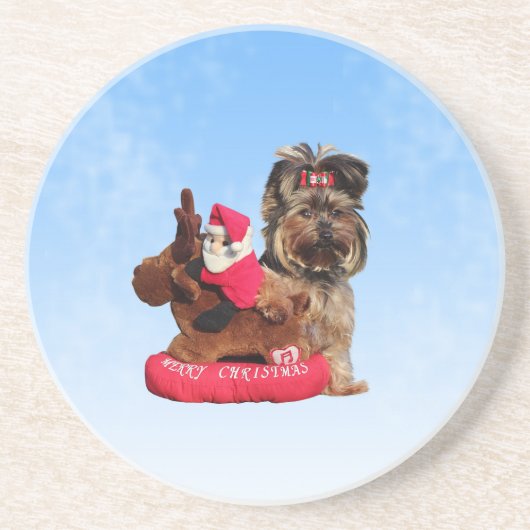 Schattigee Yorkshire Terrier Vrolijk kerstfeest Zandsteen Onderzetter (Voorkant)
