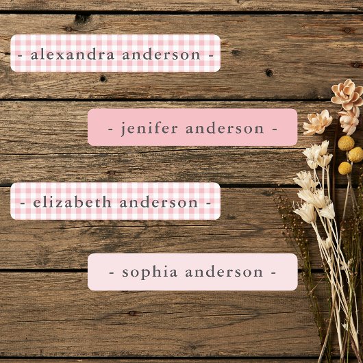 Schattigee Zachte Roze Gingham Kinder Waterdichte  Labels