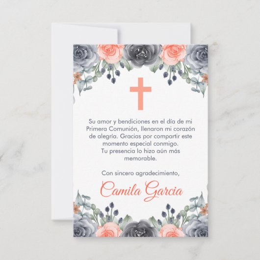 Schattigee zalm gekleurde eerste communie Bedankkaart (Voorkant)
