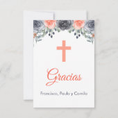  Schattigee zalm gekleurde eerste communie Bedankkaart (Achterkant)