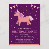 Schattigee zalm Roze Magische Eenhoorn Verjaardags Uitnodiging Briefkaart (Voorkant)