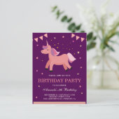 Schattigee zalm Roze Magische Eenhoorn Verjaardags Uitnodiging Briefkaart (Staand voorkant)