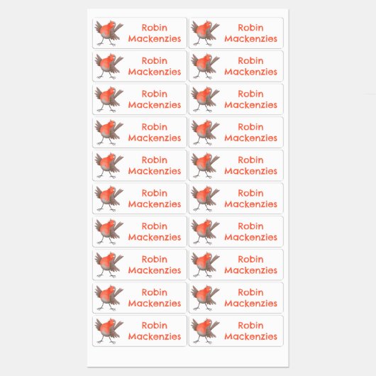 Schattigee zang Robin Bird cartoon gepersonaliseer Labels (Vel)