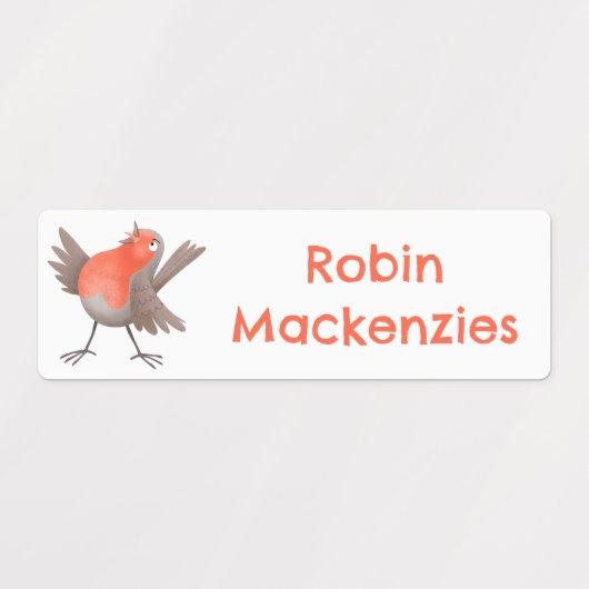 Schattigee zang Robin Bird cartoon gepersonaliseer Labels (Design 1)