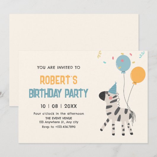 Schattigee zebra-ballonnen kaart (Voorkant / Achterkant)