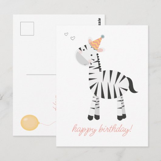 Schattigee Zebra Cartoon - Kinderen Verjaardag Briefkaart (Voorkant / Achterkant)