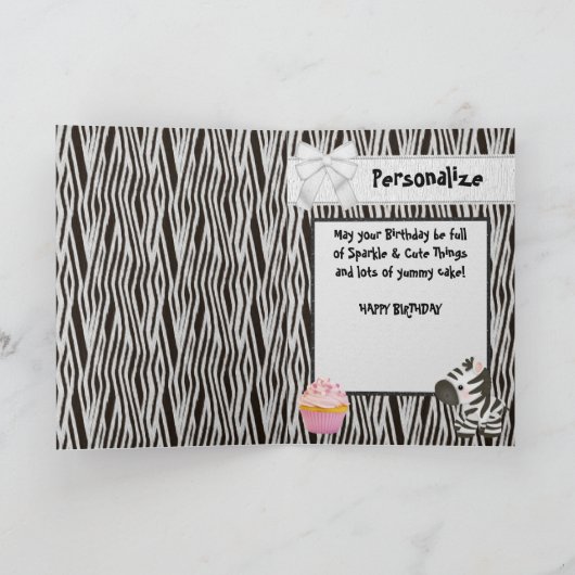 Schattigee Zebra & Cupcake (binnen) Verjaardag Kaa Kaart (Binnen)