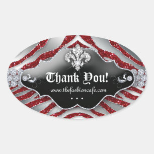 Schattigee Zebra Fleur de lis Glitter Rood Ovale Sticker