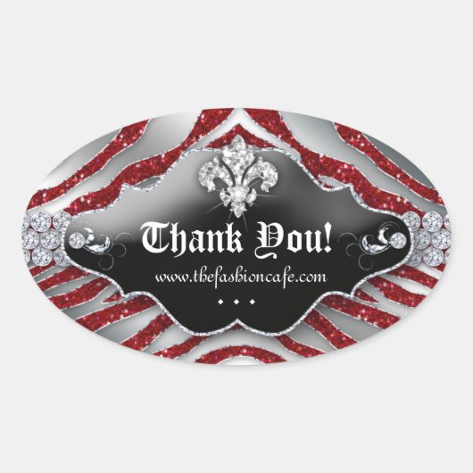 Schattigee Zebra Fleur de lis Glitter Rood Ovale Sticker (Voorkant)