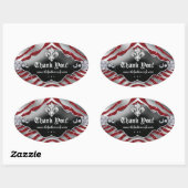Schattigee Zebra Fleur de lis Glitter Rood Ovale Sticker (Vel)