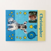 Schattigee zebra fotonaam blauw geel kinder legpuzzel (Horizontaal)