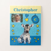 Schattigee zebra fotonaam blauw geel kinder legpuzzel (Verticaal)