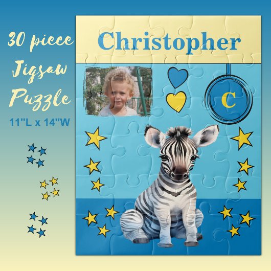 Schattigee zebra fotonaam blauw geel kinder legpuzzel