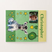 Schattigee zebra fotonaam groen geel kinder legpuzzel (Horizontaal)