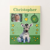 Schattigee zebra fotonaam groen geel kinder legpuzzel (Verticaal)