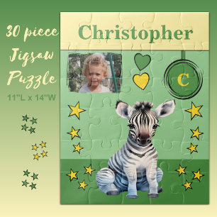 Schattigee zebra fotonaam groen geel kinder legpuzzel