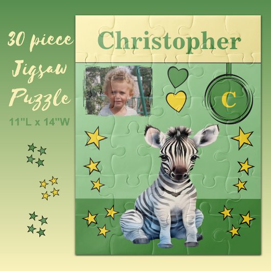 Schattigee zebra fotonaam groen geel kinder legpuzzel
