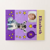 Schattigee zebra fotonaam paarse geel kinder legpuzzel (Horizontaal)