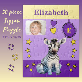 Schattigee zebra fotonaam paarse geel kinder legpuzzel