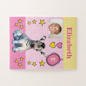 Schattigee zebra fotonaam roze geel kinder legpuzzel (Horizontaal)