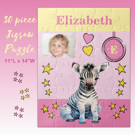 Schattigee zebra fotonaam roze geel kinder legpuzzel