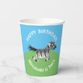 Schattigee zebra gepersonaliseerde cartoon verjaar papieren bekers (Achterkant)