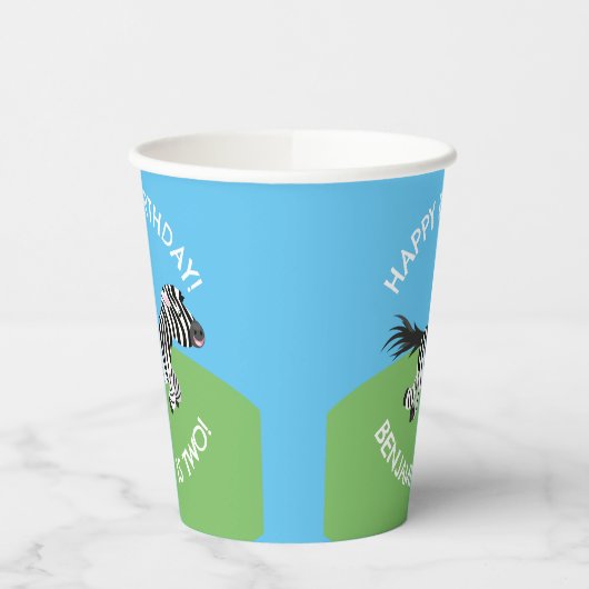 Schattigee zebra gepersonaliseerde cartoon verjaar papieren bekers (Links)