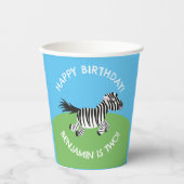Schattigee zebra gepersonaliseerde cartoon verjaar papieren bekers (Voorkant)