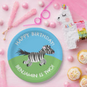 Schattigee zebra gepersonaliseerde cartoon verjaar papieren bordje (Feest)