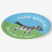 Schattigee zebra gepersonaliseerde cartoon verjaar papieren bordje (Gekanteld)