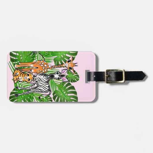 Schattigee zebra giraffe tijger oerwoud thema bagagelabel (Voorkant horizontaal)