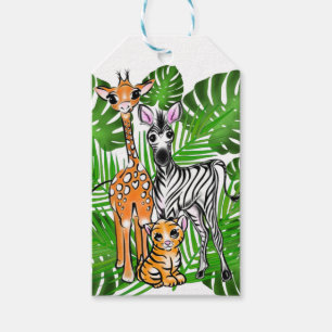 Schattigee zebra giraffe tijger oerwoud thema cadeaulabel