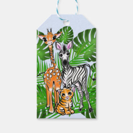 Schattigee zebra giraffe tijger oerwoud thema cadeaulabel
