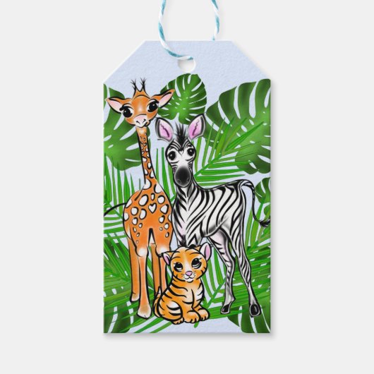 Schattigee zebra giraffe tijger oerwoud thema cadeaulabel (Voorkant)