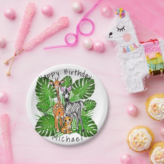 Schattigee zebra giraffe tijger oerwoud thema papieren bordje (Feest)
