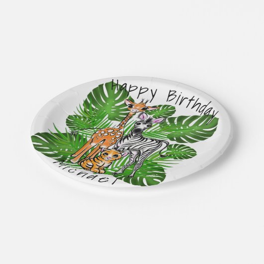 Schattigee zebra giraffe tijger oerwoud thema papieren bordje (Gekanteld)