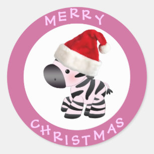 Schattigee Zebra in Santa Hat Roze Kerst stickers