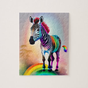 Schattigee Zebra met regenboogkleuren, Zebra Legpuzzel