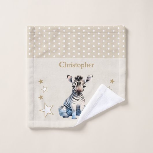 Schattigee zebra Naam toevoegen Polka Dots Stars B Washandje (Wasdoekje)