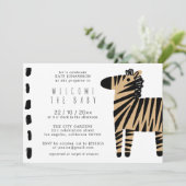 Schattigee Zebra Natural Baige Baby shower Uitnodi Kaart (Staand voorkant)