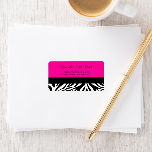 Schattigee Zebra Print Aangepaste Hot Pink Adresla Etiket (Insitu)