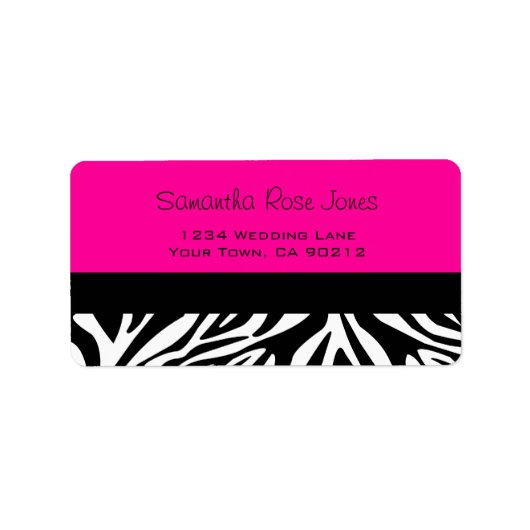Schattigee Zebra Print Aangepaste Hot Pink Adresla Etiket (Voorkant)