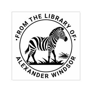 Schattigee Zebra Standing Round Library Boeknaam Zelfinktende Stempel